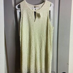 Cream Lace Dress Sleeveless Short Shift Fully Lined